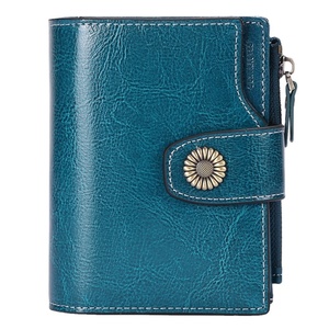 Wholesale Genuine Leather Bifold RFID Blocking Short <b>Ladies</b> <b>Wallet</b> Zipper Vintage New Small Genuine Leather Women's Polyester - Product Image 1
