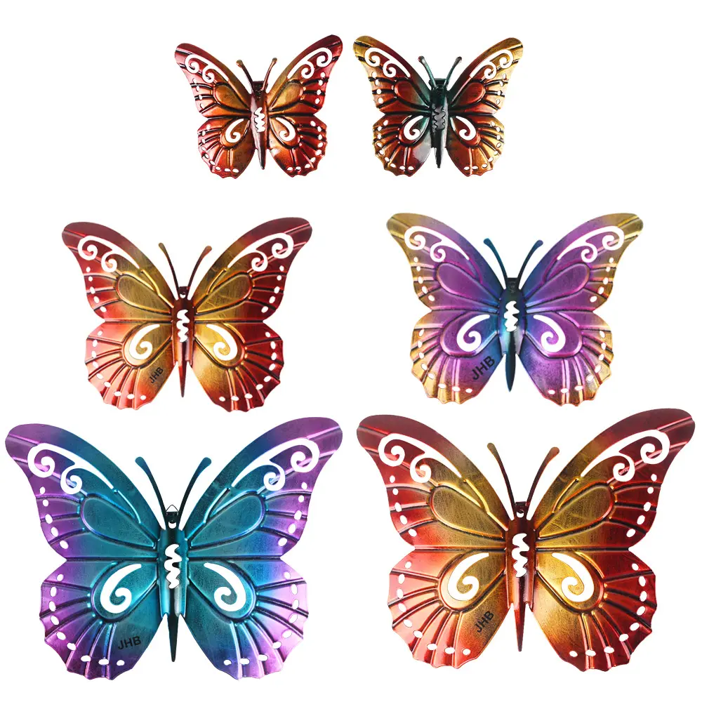 Metal Butterfly Wall Art, Inspirational Wall Decor Sculpture Hanging for Indoor and Outdoor, 6 Pack