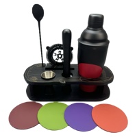Wuyi Camol Cocktail Shaker Set 750ml Shaker en acier inoxydable, Jigger, Agitateur, Sous-verres avec support en bambou Kit de mélange de barre