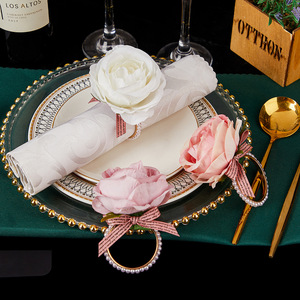 Anneaux de serviette perle Rustique Rose Anneaux de serviette Fleur Porte-serviettes pour la fête des mères, <span class=keywords><strong>mariage</strong></span>, dîners, fêtes Décoration de table - Product Image 6