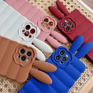 高品質高級3Dうさぎ耳付きiPhone13 Pro Max用スマホケース、フラワーデザイン耐衝撃スマホケース - Product Image 5