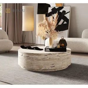 Huaxu Nordic Luxury Furniture Round Coffee Tables Modern Travertine Round Stone Coffee Table