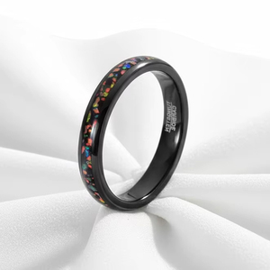 Bague en carbure de tungstène noir de 4 mm avec incrustation d'<span class=keywords><strong>opale</strong></span> colorée, ajustement confortable, bague de fiançailles, de mariage, d'anniversaire, cadeau pour filles, bijoux tendance - Product Image 2