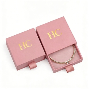 Vintage Bracelet Box Rigid Drawer Box Jewelry Gift Box with Ribbon Soft <b>Padded</b> Insert Foil Stamping Custom Logo OEM Factory - Product Image 2