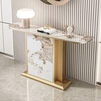 Table d'entrée aérienne de luxe légère italienne haut de gamme Armoire d'entrée de hall semi-circulaire à plaques de roche simple et moderne