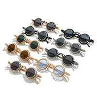 Lunettes de soleil rondes en métal à double couche, petites, creuses, de style rétro, vintage, avant-gardiste, futuriste, avec monture steampunk vintage
