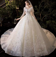NDB10546 Robe de mariée principale française, nouvelle mariée, ciel étoilé, luxe haut de gamme, petite femme enceinte, tempérament, traîne, manches longues