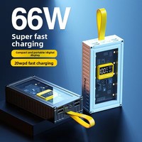 Power Bank LED Transparan Dropshipping 66W Pengisian Super Cepat 50000mAh Kapasitas Besar Sumber Daya Portabel Mobile