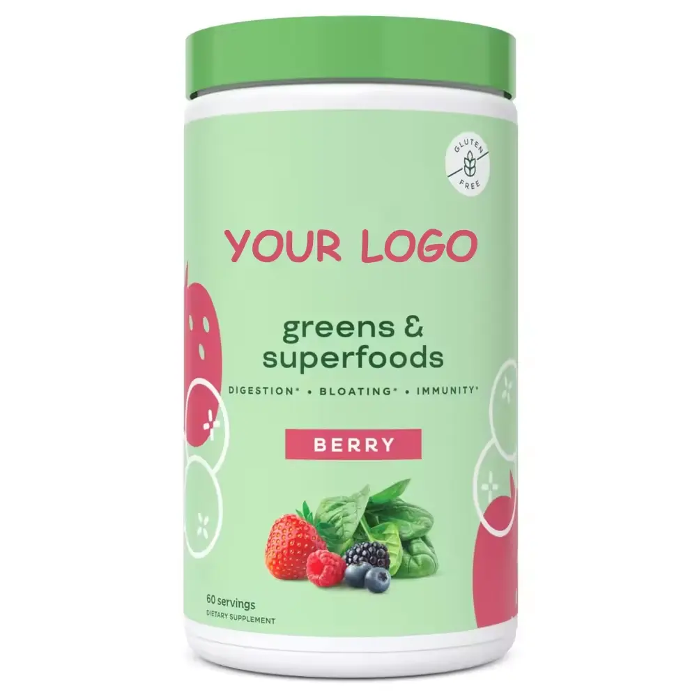 Nutrition Greens and Superfoods Powder for digestion Berry flavor with enzymes Probiotic Spirulina Chlorella Immune support