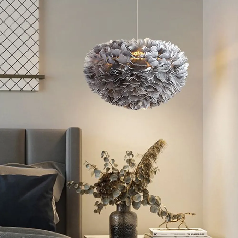 Lustre de penas luxuoso moderno com luzes pendentes para sala de jantar e sala de estar, iluminação doméstica