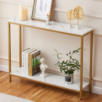 Table console d'entrée et de couloir en bois marbré de luxe moderne Mobilier de salon pieds dorés