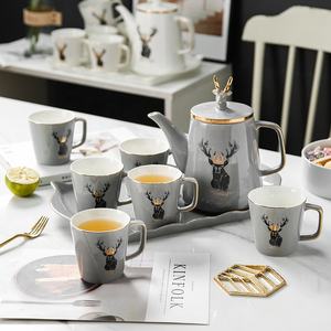 Ensemble théière et tasses en céramique pour salon, style nordique moderne et simple, couleur émaillée - Product Image 4