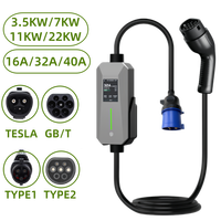 Nuevo EVSE Portátil de 7KW con Corriente Ajustable de 6A-32A, Pantalla LCD, IP66, Enchufe Universal Tipo 1, Tipo 2, GBT, Cable de 5m, Certificado por la FCC