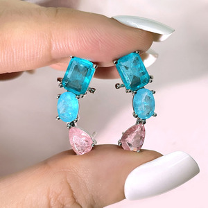Bijoux de mode pour femmes brésiliennes, boucles d'oreilles en cristal de couleur pierre de naissance personnalisée, fusion de pierres en laiton - Product Image 2