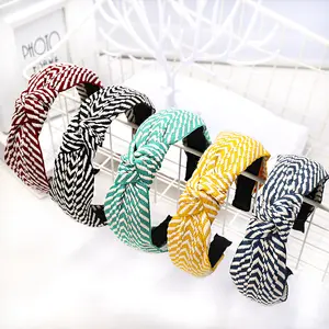 Korean Streak Intersect Fabric Hair Ribbons Knot Thick Headbands Knitting Diademas Non-slip Simple Multicolour Braided Vinchas