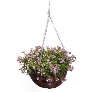 Hot sale green plant for patio lawn garden decor artificial hanging flowers in basket for wedding