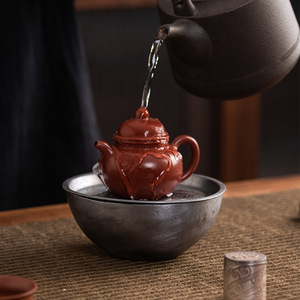 Handmade Round Copper Dry Brewing <b>Tray</b> For Tea Ceremony <b>Storage</b> Dehua Origin Standing Type - Product Image 4