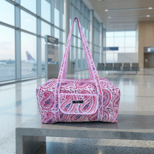 Bolsa de Viaje Grande de Algodón Acolchado Hecha a Mano 2026 con Diseño Estampado a Bloques, Bolsa de Mano para Mujer para Fin de Semana - Product Image 3