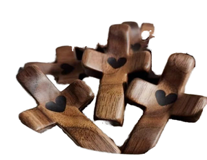 Eco-Friendly Black Walnut Wood <b>Small</b> <b>Necklace</b> & Bracelet Jesus Cross Pendant with Wooden Crosses - Product Image 1