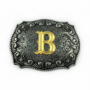 Hebilla <span class=keywords><strong>de</strong></span> Cinturón Personalizada <span class=keywords><strong>con</strong></span> 26 Letras Inglesas, Estilo Vaquero Occidental, Aleación Vintage, Chapado Ecológico en Oro/Plata, 35-40 mm - Product Image 2