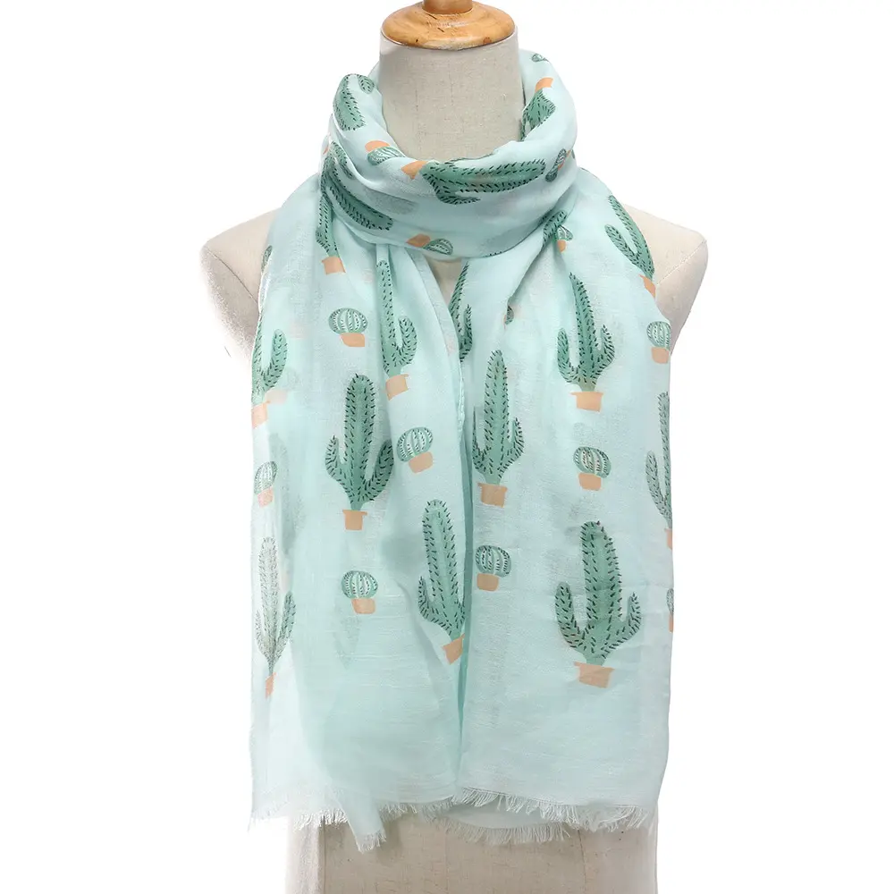Women's scarf Summer day cactus printed gauze scarf Autumn warm long travel beach towel Sun protection shawl