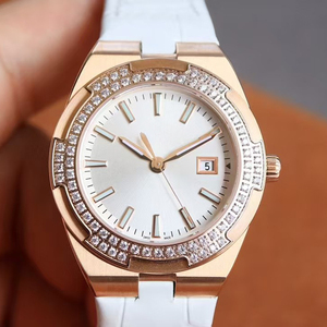 Montre sportive pour femme avec bracelet en cuir blanc, boîtier en or rose, automatique, date, nouvelle collection 2026, élégante, étanche - Product Image 2