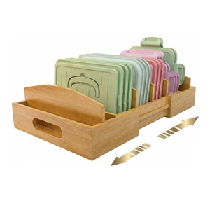 Bamboo <b>Storage</b> <b>Box</b> Extendable <b>Drawer</b> Compartmentalized Lid Organizer For Kitchen Container Lids - Product Image 1