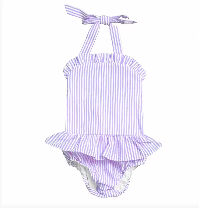 Оптовая продажа, летний сплошной купальник без рукавов, купальник для малышей с зубчатыми краями, детский купальник