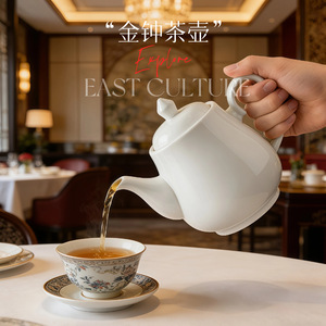 Golden <b>Bell</b> Teapot Pure White Reinforced Porcelain With Lid Heat Resistant For Tea Houses And High End Restaurants - Product Image 1