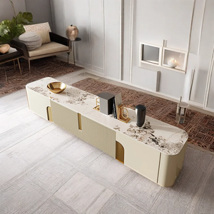 Mesa de <span class=keywords><strong>TV</strong></span> Móvil Blanca y Dorada con Chimenea, Soporte para <span class=keywords><strong>TV</strong></span> de 75 Pulgadas con Chimenea y Mesa de Centro - Product Image 2