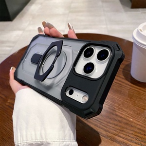 For iPhone 17 Pro Max Magnetic <b>Stand</b> Case 17 Pro 17 Air Invisible Metal <b>Stand</b> Drop-Proof Anti-Slip Grip Bumper Matte Cover - Product Image 4