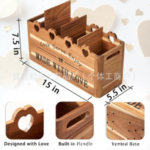Caja de Almacenamiento de Cubiertos de Madera, Madera Maciza, Montable en Pared, Compartimentos Ajustables, Organizador de Cocina - Product Image 2