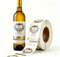 Etiquetas Personalizadas para Botellas de Vino con Lámina Dorada, Etiquetas Autoadhesivas en Rollo con Relieve Vintage, Etiquetas para Empaque de Vino