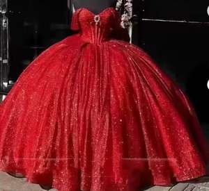 LY-QD0029成人礼女孩舞会礼服15岁公主派对礼服闪光蕾丝珠子露肩花青少年 - Product Image 1