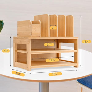 Organiseur de bureau en bois à 3 niveaux 202603 – Rangement de bureau en bambou avec porte-fichiers pour stylos, papier, calculatrice et bloc-notes - Product Image 2