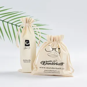 Reusable Custom Logo Cotton Gift Packaging Cotton Linen Cloth Drawstring Pouch Bag White Thin Muslin Cotton Drawstring Bag