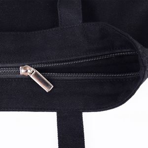 Customized Logo Printed Recycle <b>Black</b> Cotton Canvas Tote Shopping <b>Bags</b> with Zipper - Product Image 2