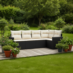 Conjunto de Sofás de Jardín en Ratán Sintético Negro con Patas Ajustables, Muebles de Exterior de Diseño Contemporáneo, Cojines de Espuma de Alta Densidad - Product Image 2