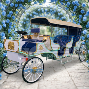 Calèche électrique royale de tourisme blanche et bleue à 3 rangées et 8 places avec éclairage LED, toit à baldaquin et ornements dorés personnalisables - Product Image 1