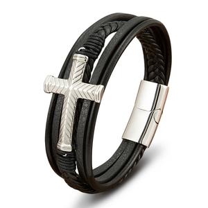 New 18k Gold Cross Charm Bracelets Jewelry Fashion High Quality Multi-layer <strong>Leather</strong> Bracelet Men - Product Image 1