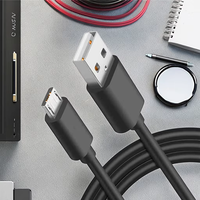 Kabel Data Micro-USB Pengisian Cepat Ponsel 2.4A Tipe-A Selubung PVC Pelindung Anyaman Logam Panjang 1m-2m
