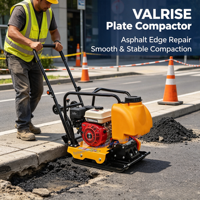 Compacteur à plaques d'asphalte VALRISE pour réparation routière, moteur essence, plaque de 10 mm, machine compacteuse à essence C90T avec réservoir d'eau