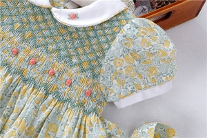 Boutique toddler neonate abiti smocked floreale fatto a mano in raso di cotone all'ingrosso smocked <span class=keywords><strong>abbigliamento</strong></span> per bambini - Product Image 5