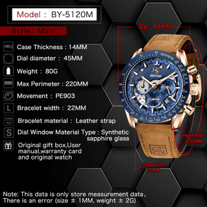 <span class=keywords><strong>Reloj</strong></span> BENYAR para hombre 5120 moda multifunción impermeable deportes marea relojes de cuarzo negocios cuero genuino luminoso pulsera de lujo - Product Image 3