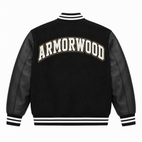 Jaket Varsity Kulit Wol Hitam Kustom Produsen OEM ODM Patch Chenille Label Pribadi Logo Grosir