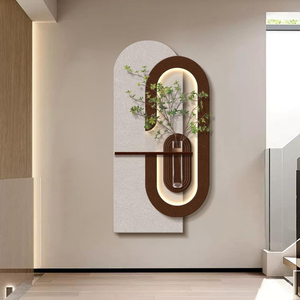 Decorazione per Ingresso e Soggiorno, Arte Murale 3D in Arenaria, <span class=keywords><strong>Grande</strong></span> Opera d'Arte con Piante Verdi Simulate, Dipinto Moderno con Illuminazione LED - Product Image 1
