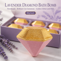 Coffret de 6 bombes de bain personnalisées en forme de diamant à l'extrait de lavande, 80g, à base de plantes, faites à la main, or rose, hydratantes, aromatiques, boîte cadeau OEM