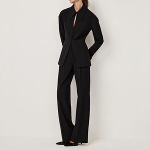 Nuovo arrivo 2025 giacca da <span class=keywords><strong>donna</strong></span> Slim Fit su misura nera clessidra Blazer e pantaloni 2 pezzi - Product Image 1