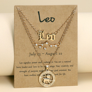 Parure de bijoux 3 pièces Collier 12 Signes du Zodiaque Chaînes superposées tendance <span class=keywords><strong>Pendentif</strong></span> CZ Glamour Rétro Image Étoile Anglaise - Product Image 6