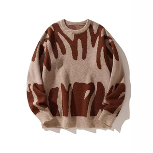 Suéter Masculino Vintage de Tricô com Gola Redonda e Manga Longa, Modelo Solto para Casal, Cores Contrastantes, Moda Masculina - Product Image 4